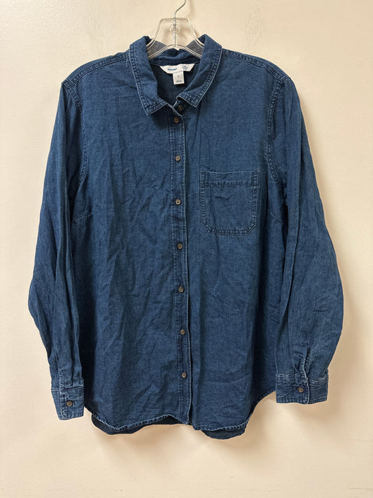 Blouse Long Sleeve By Old Navy In Blue Denim, Size: Xl