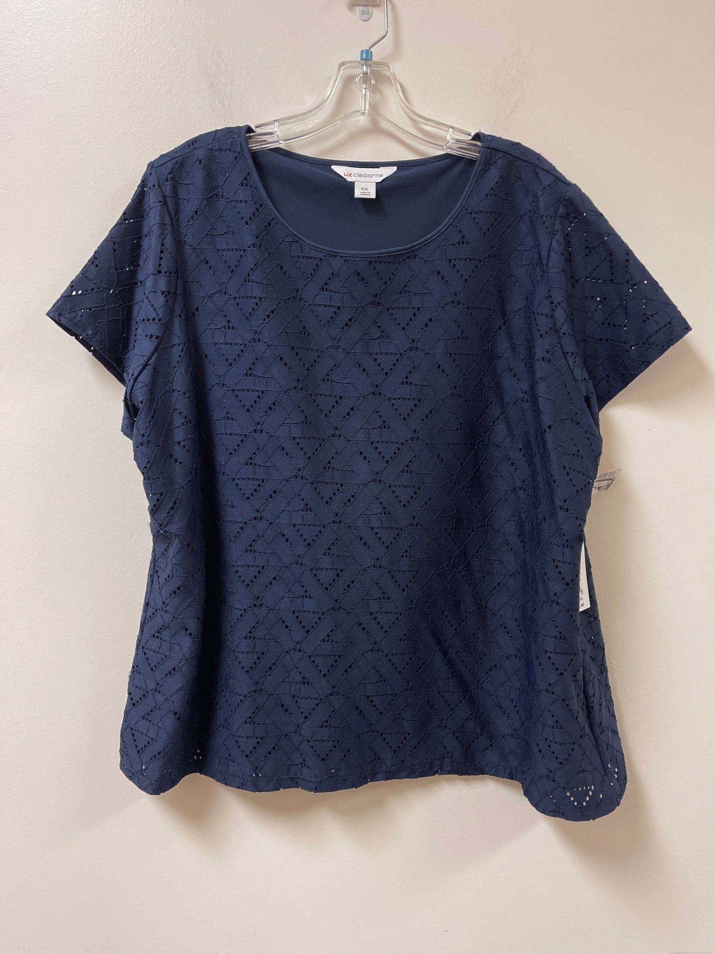 Top Short Sleeve By Liz Claiborne In Navy, Size: 2x