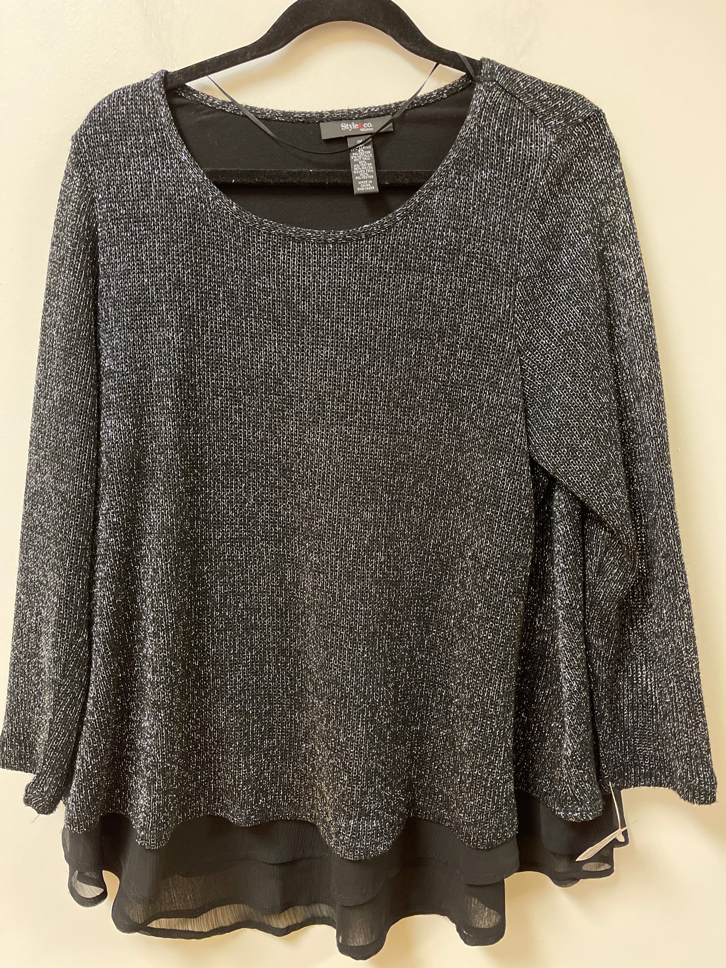 Sweater By Style And Company In Black & Silver, Size: 1x