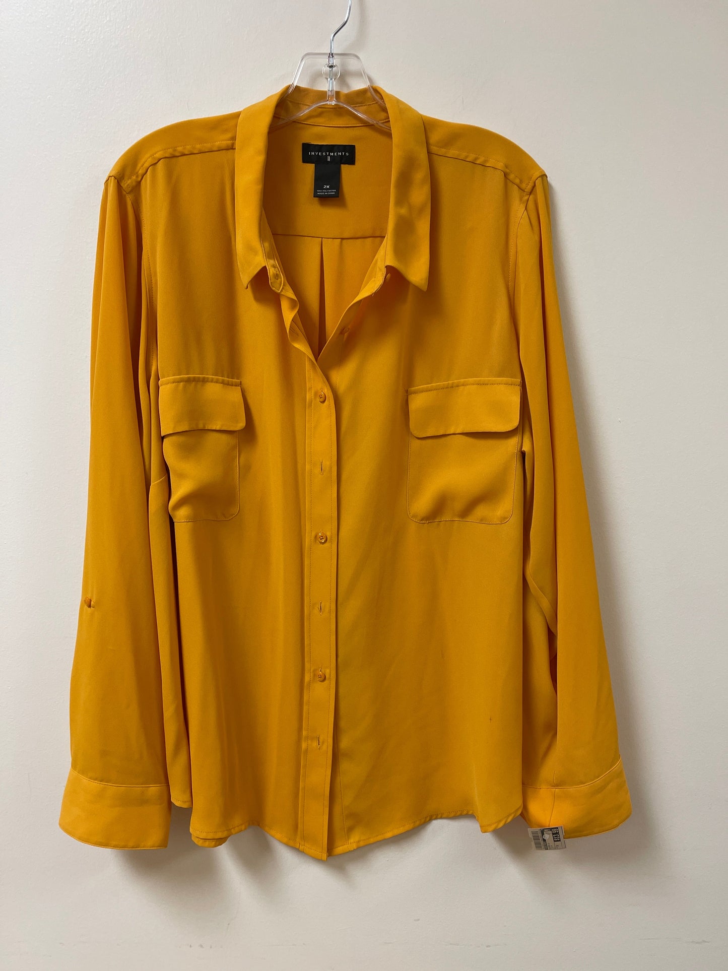 Blouse Long Sleeve By Investments In Yellow, Size: 2x