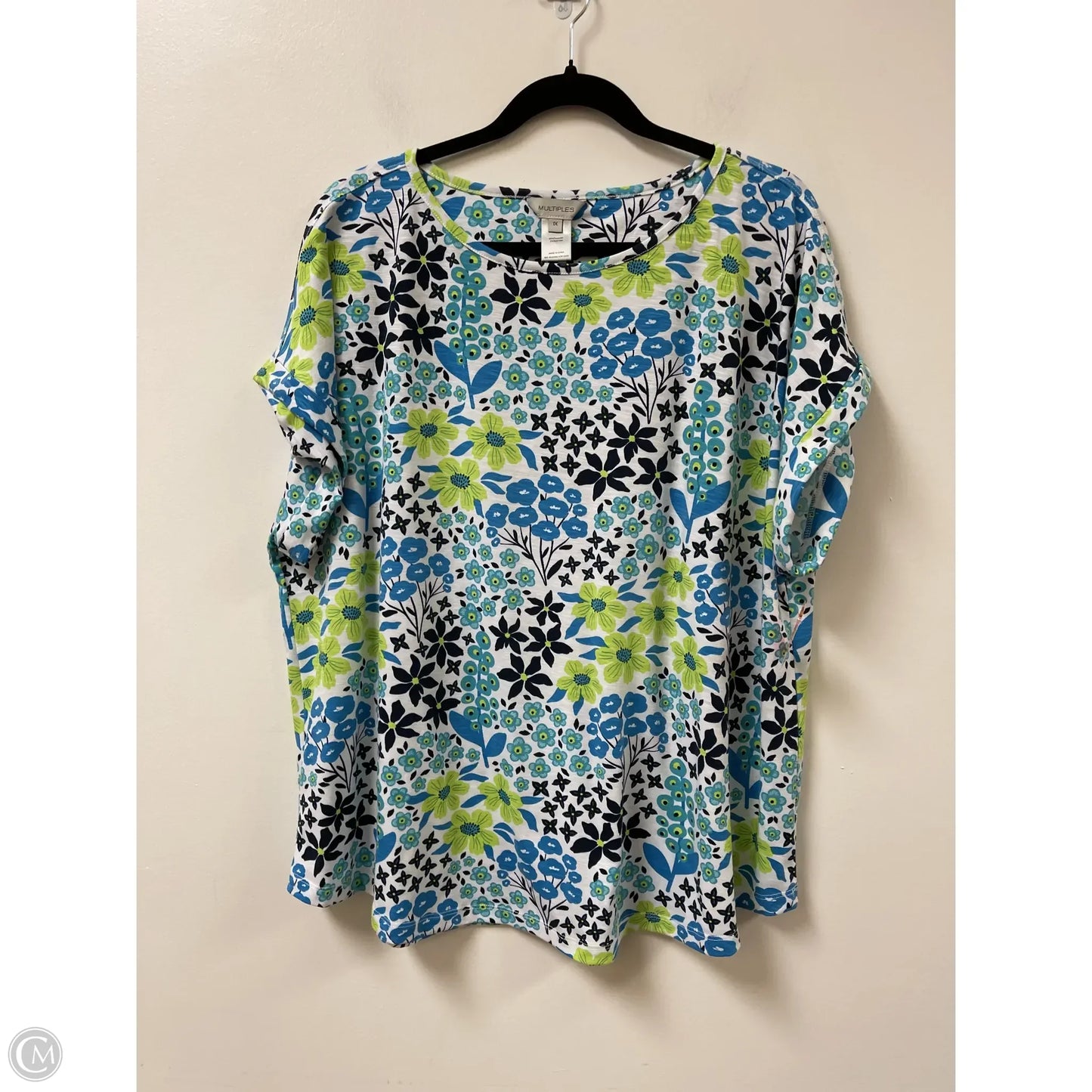 Top Short Sleeve By Multiples In Blue & Green, Size: 1x