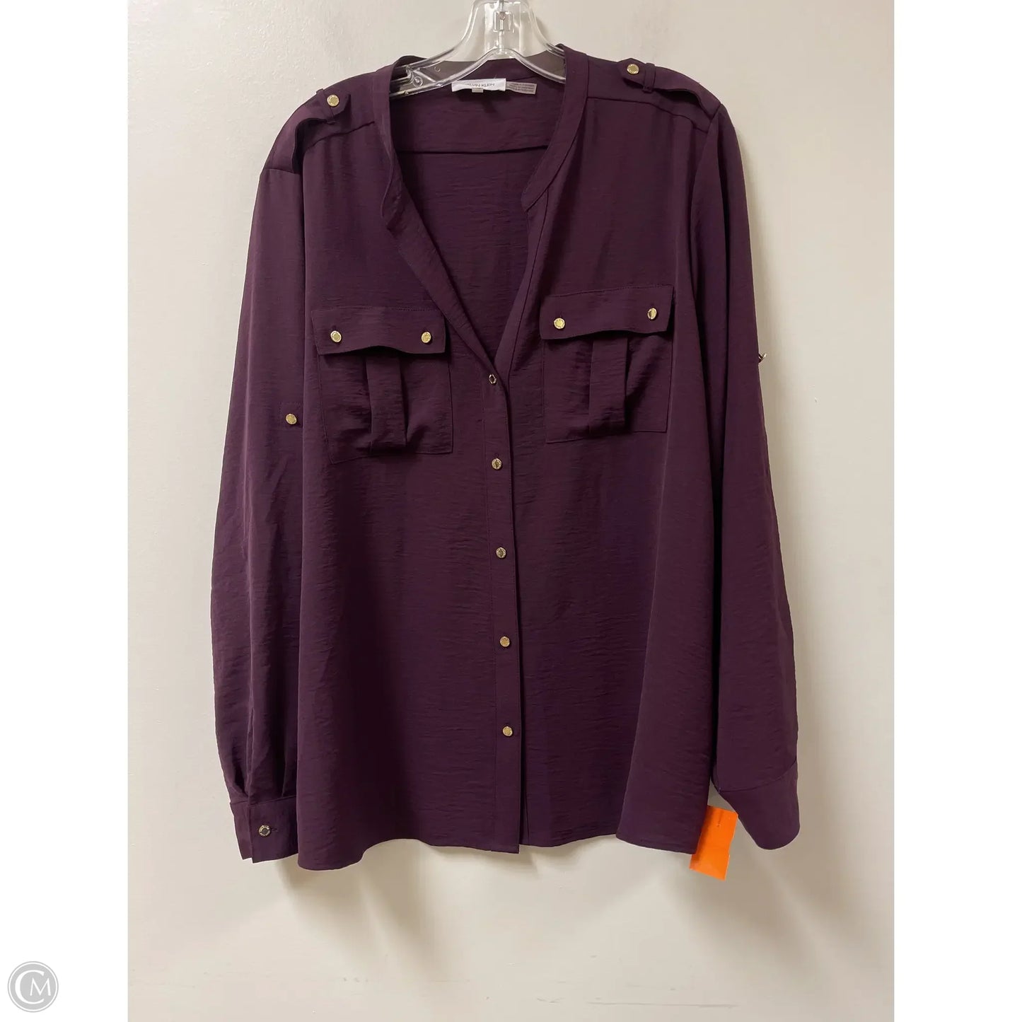 Blouse Long Sleeve By Calvin Klein In Purple, Size: Xl