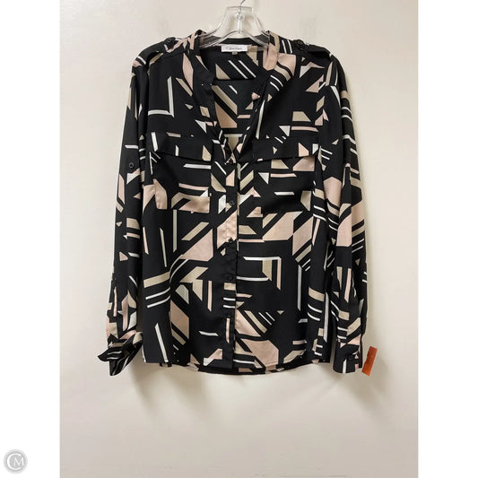 Blouse Long Sleeve By Calvin Klein In Black & Pink, Size: M