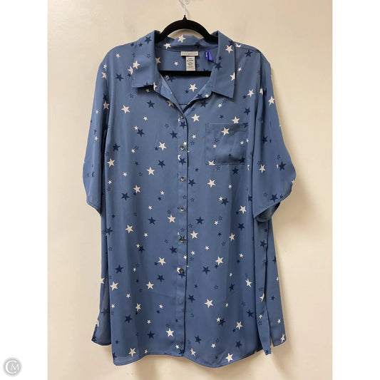 Blouse Short Sleeve By Catherines In Blue, Size: 1x