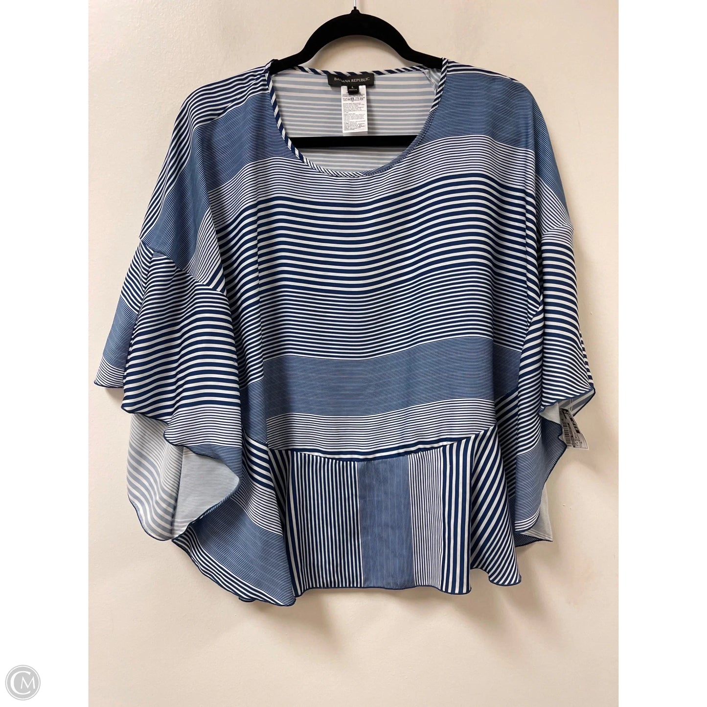 Top Short Sleeve By Banana Republic In Blue & White, Size: L