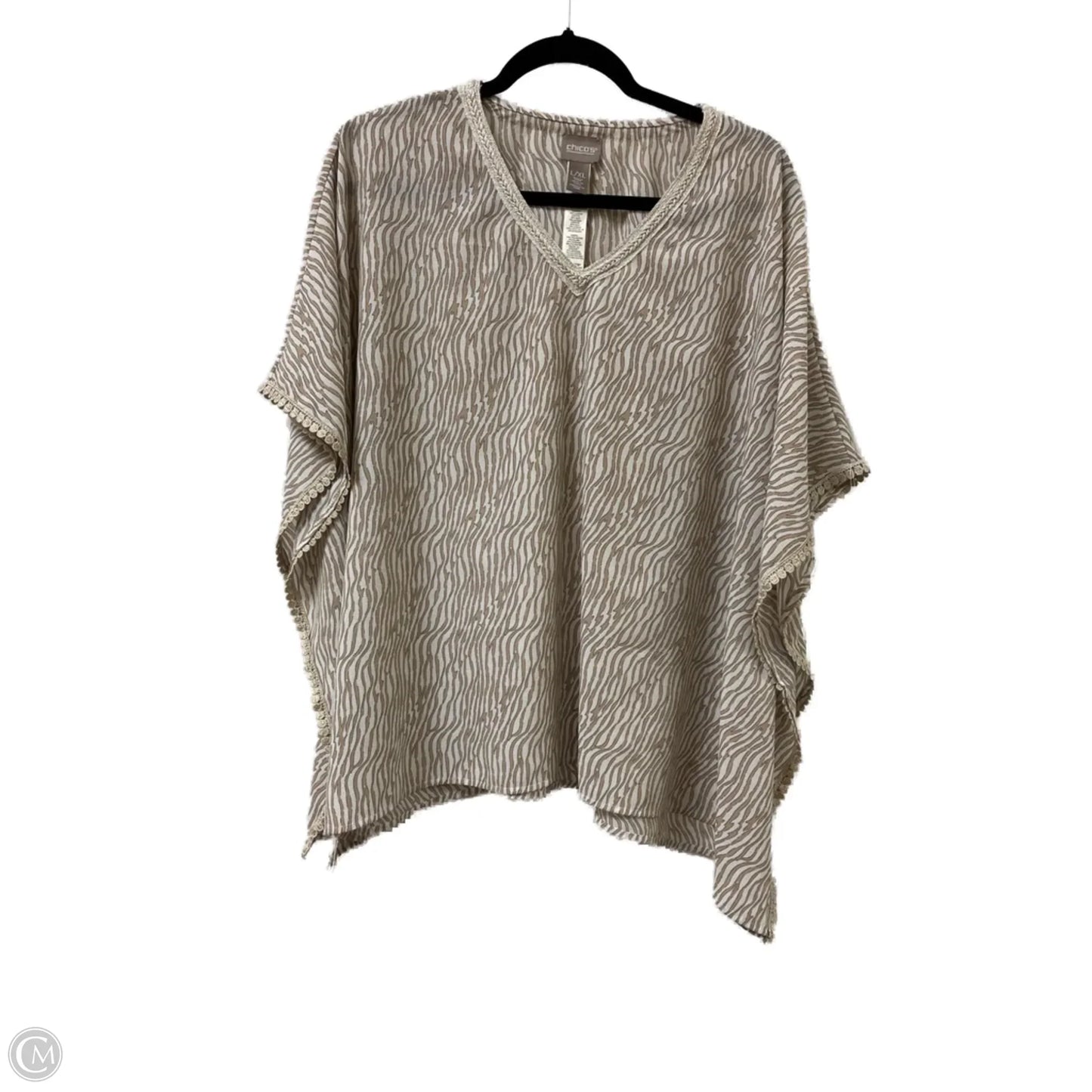 Top Short Sleeve By Chicos In Cream & White, Size: L