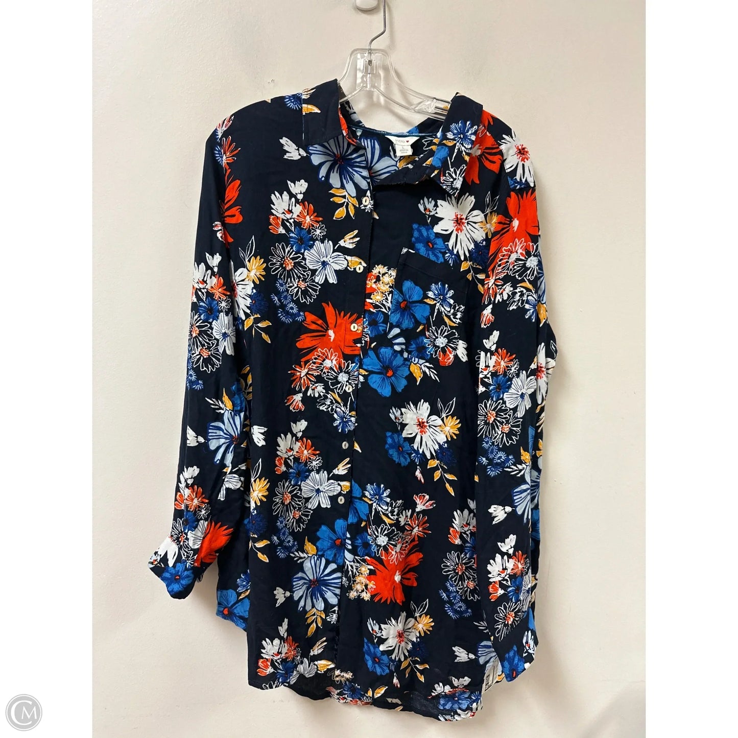 Blouse Long Sleeve By Intro In Navy, Size: L
