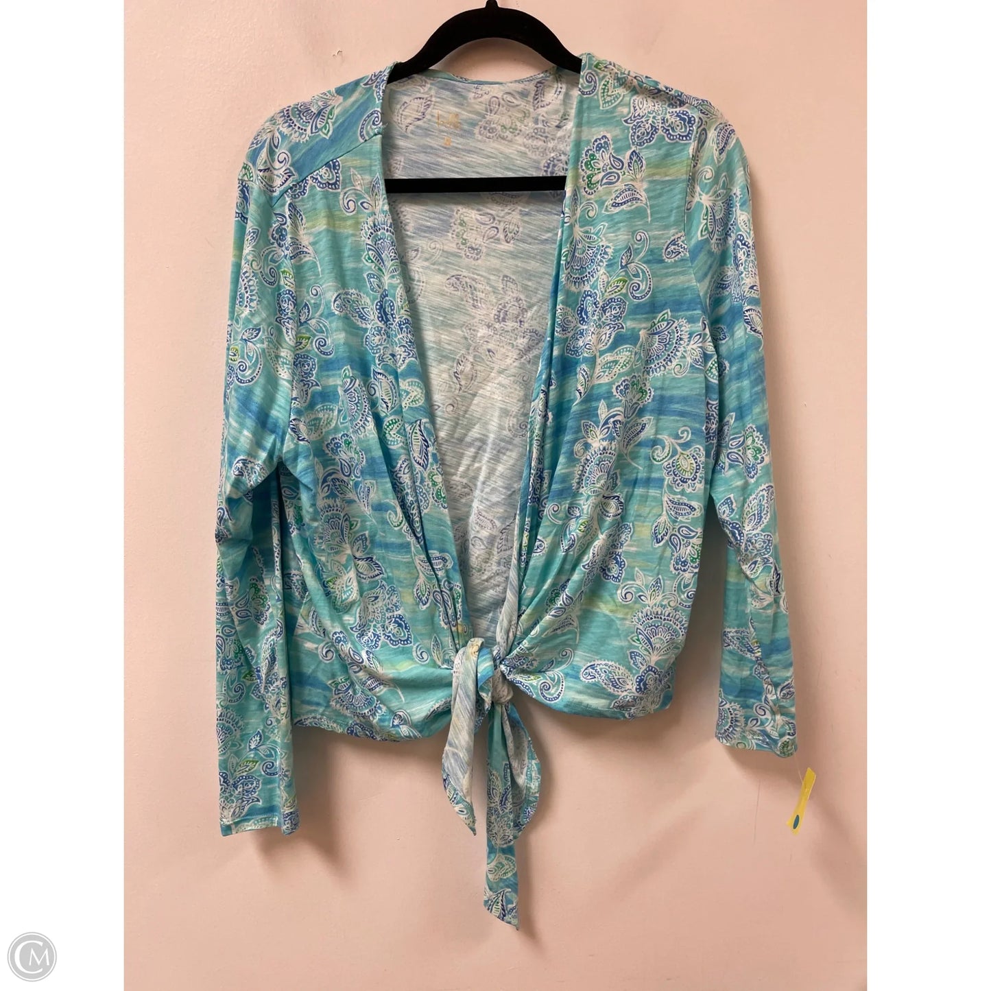 Sweater Cardigan By Belle By Kim Gravel In Blue & Green, Size: L