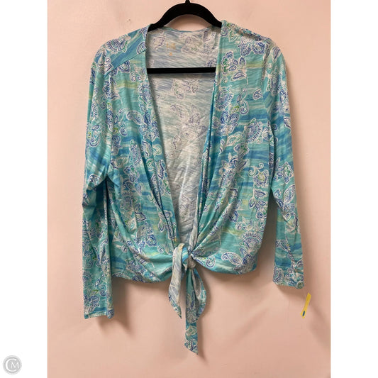 Sweater Cardigan By Belle By Kim Gravel In Blue & Green, Size: L