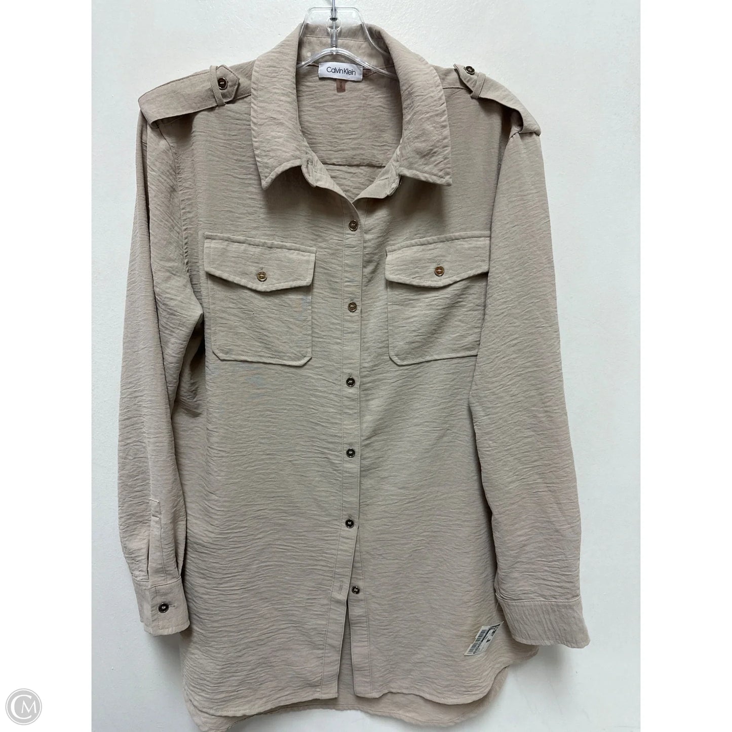 Blouse Long Sleeve By Calvin Klein In Cream, Size: M