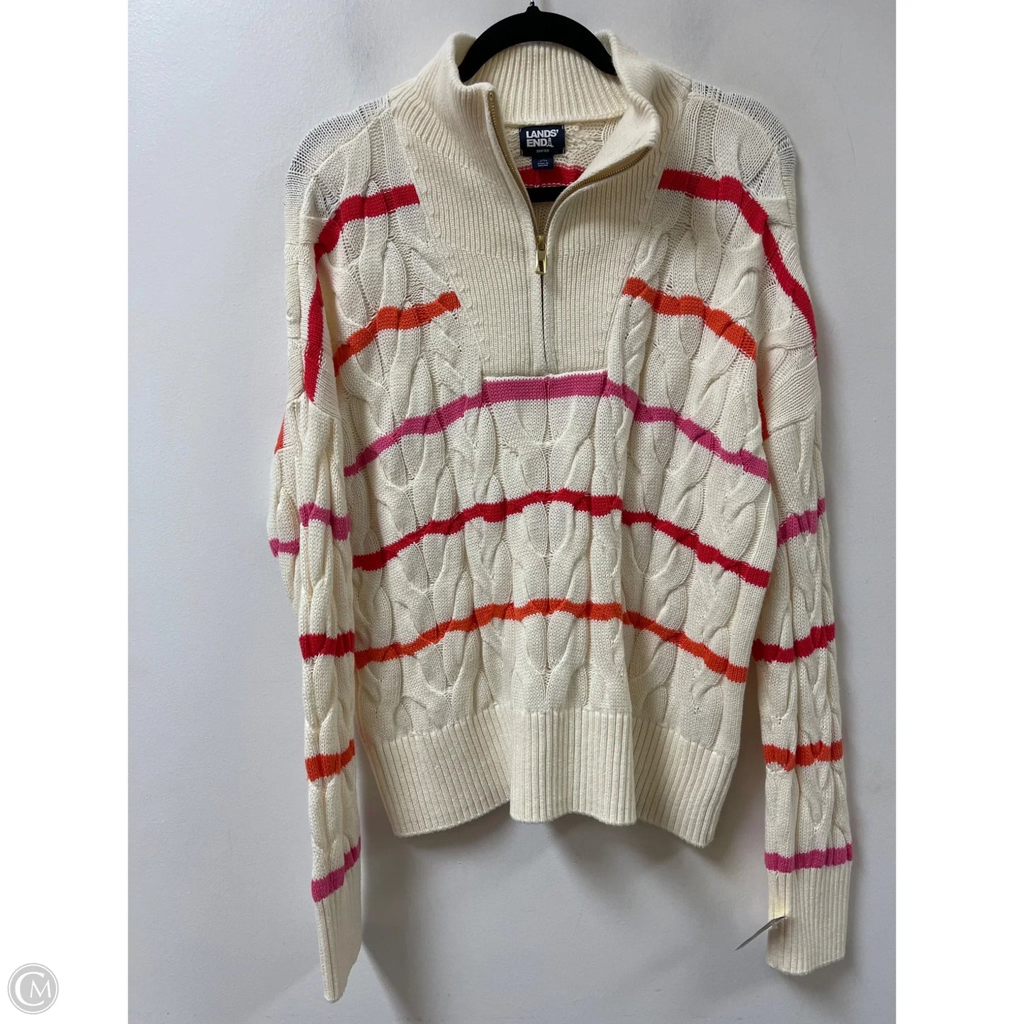 Sweater By Lands End In Cream & Pink, Size: M
