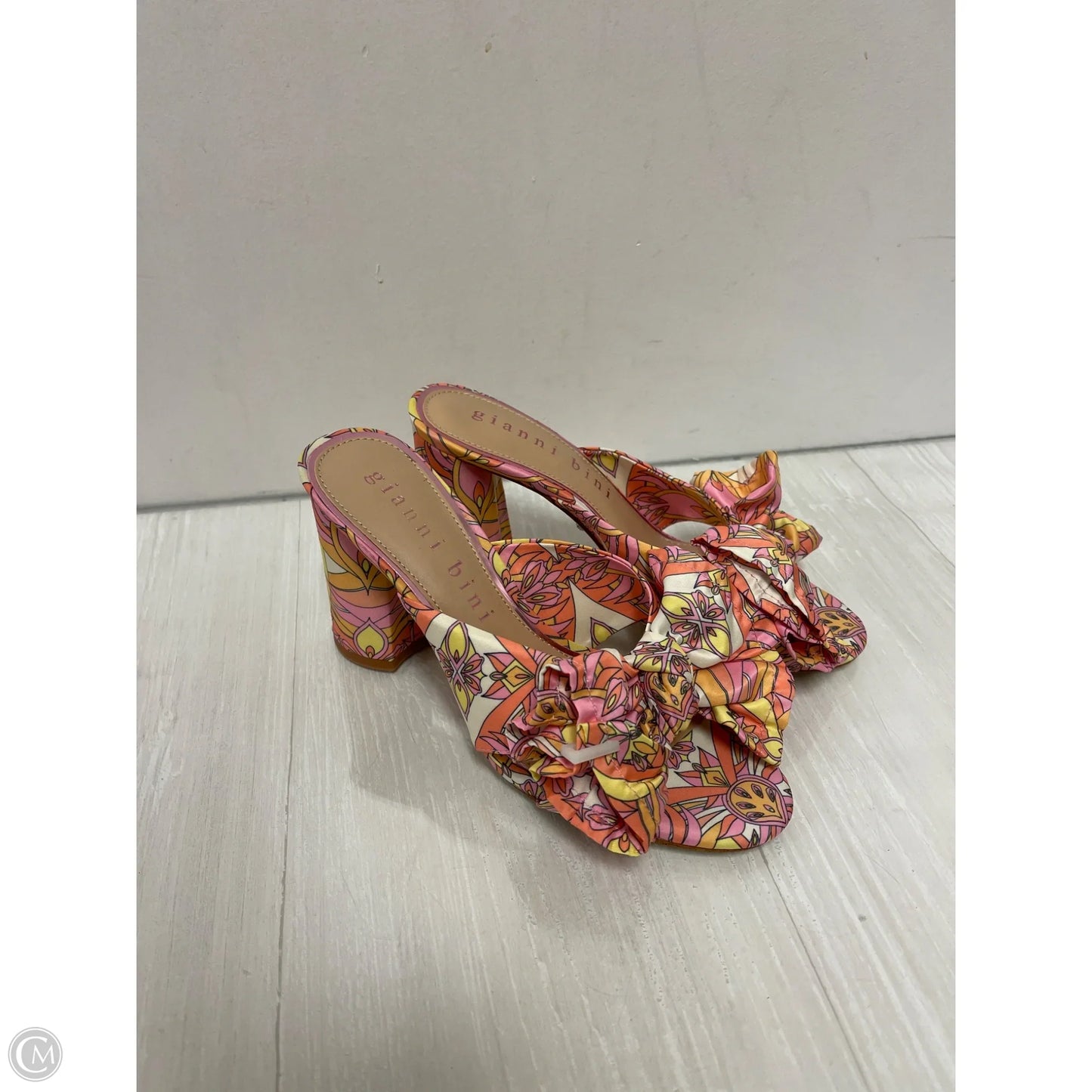 Sandals Heels Block By Gianni Bini In Pink & Yellow, Size: 7