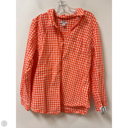 Blouse Long Sleeve By Old Navy In Orange & White, Size: Xl