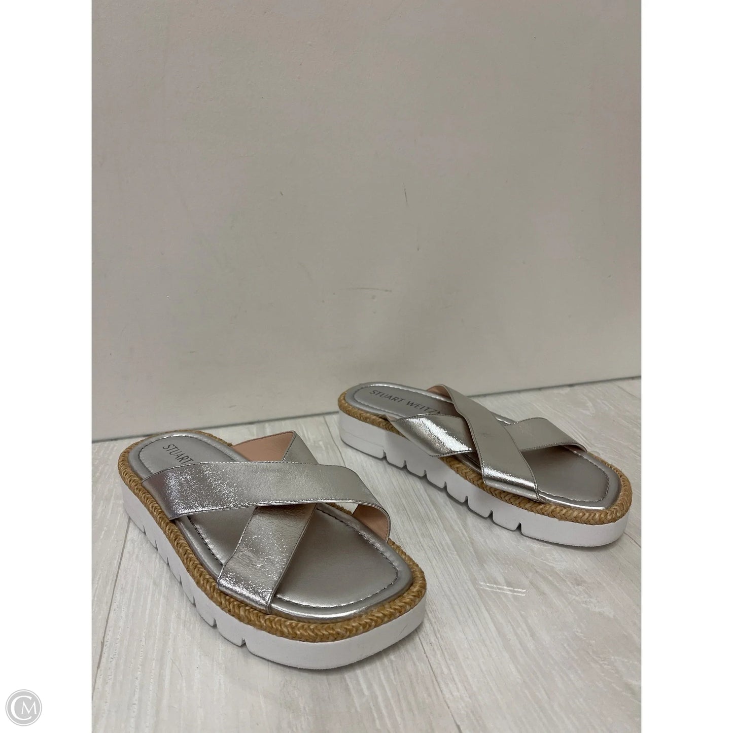 Sandals Designer By Stuart Weitzman In Silver, Size: 8