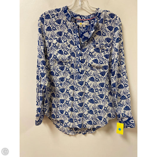 Blouse Long Sleeve By Boden In Blue & White, Size: S