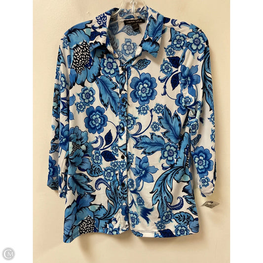 Blouse Long Sleeve By Carolyn Taylor In Blue & White, Size: S