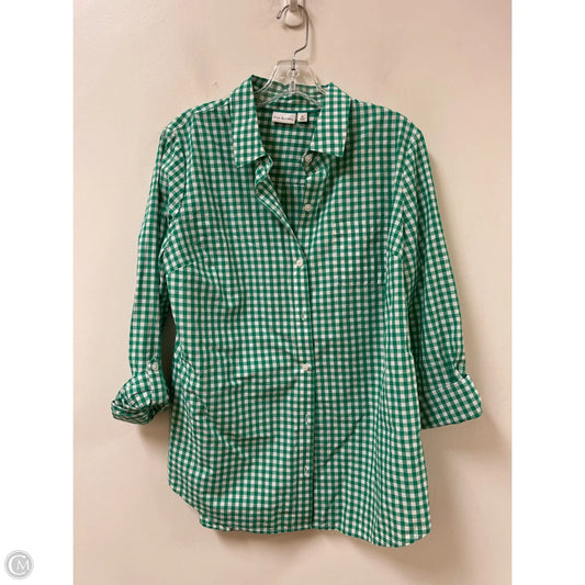 Blouse Long Sleeve By Kim Rogers In Green & White, Size: M