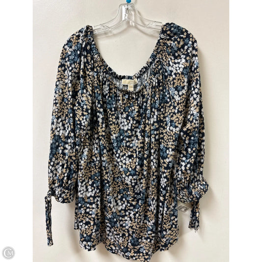 Top Long Sleeve By Michael By Michael Kors In Blue & Cream, Size: 3x