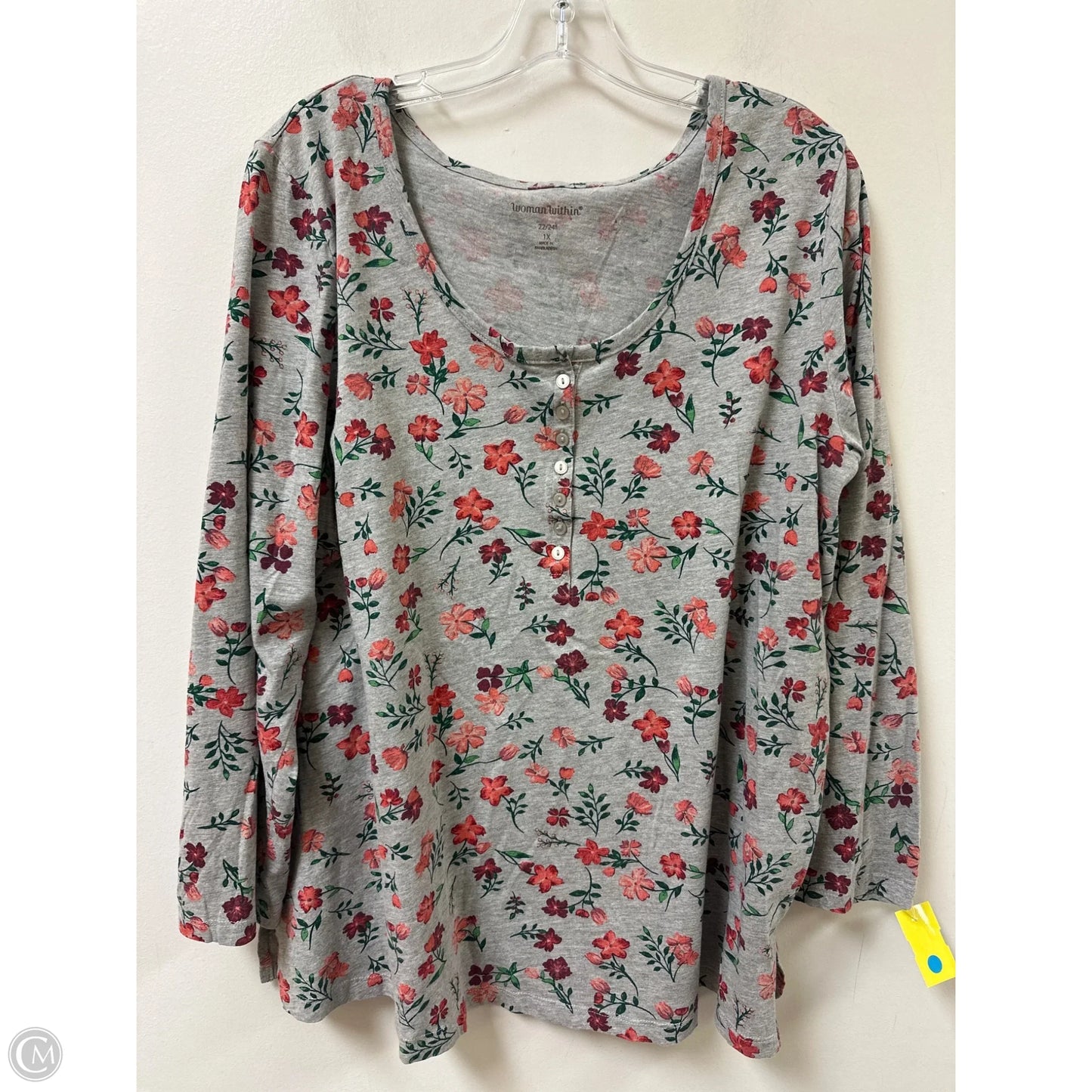 Top Long Sleeve By Woman Within In Floral Print, Size: 1x