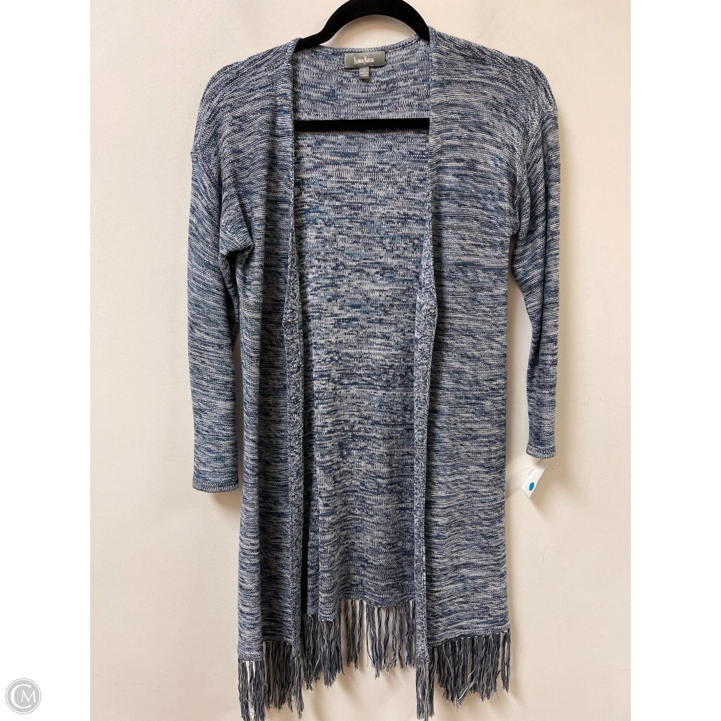 Sweater Cardigan Designer By Neiman Marcus In Blue & White, Size: S
