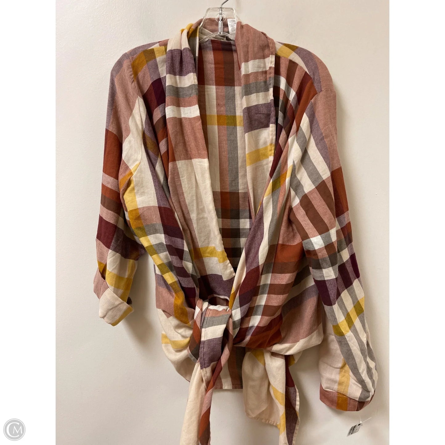 Sweater Cardigan By Cato In Plaid Pattern, Size: Xl