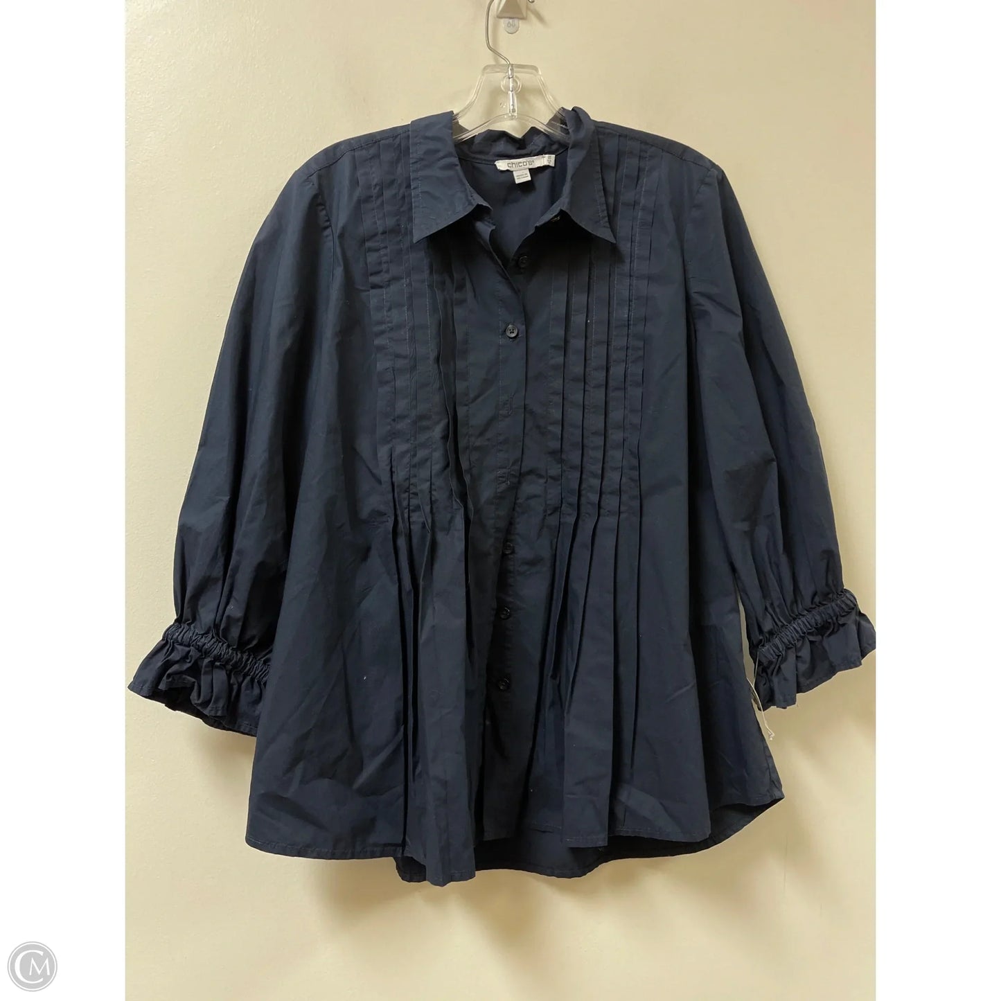 Blouse Long Sleeve By Chicos In Navy, Size: M