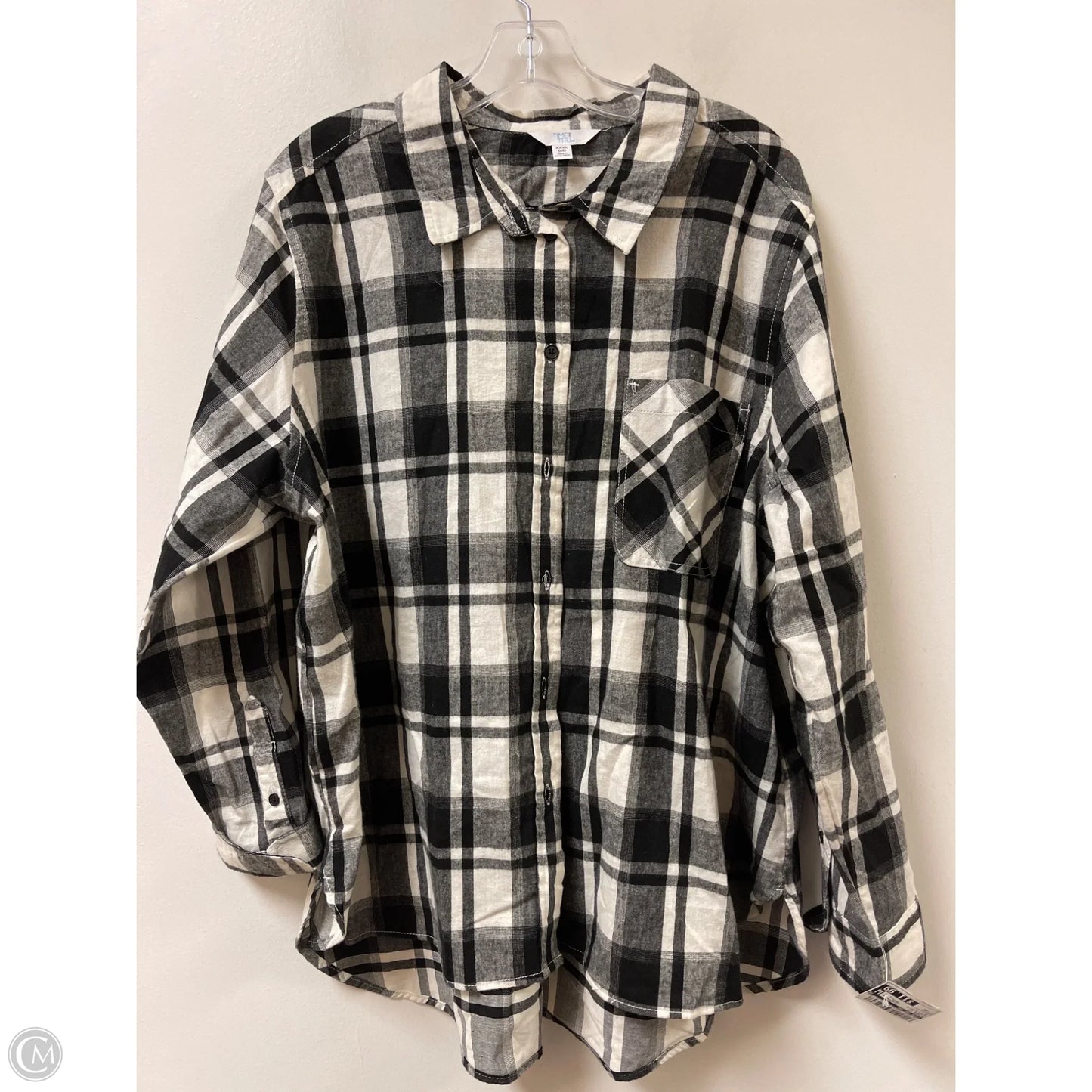 Blouse Long Sleeve By Time And Tru In Black & White, Size: 3x