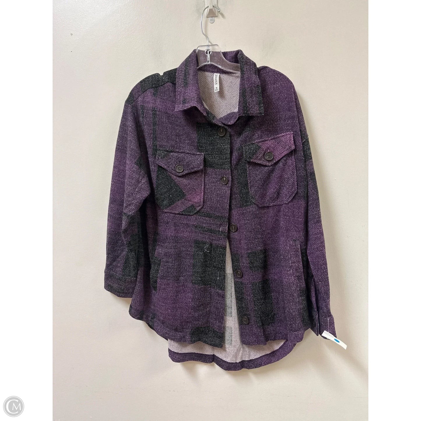 Blouse Long Sleeve By Zenana In Black & Purple, Size: M
