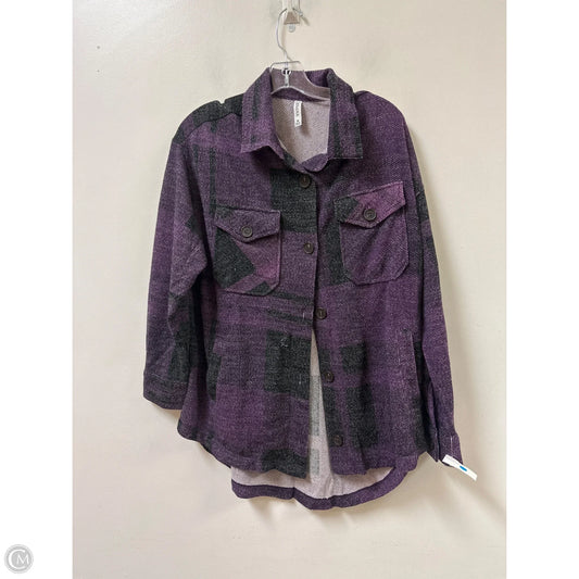 Blouse Long Sleeve By Zenana In Black & Purple, Size: M