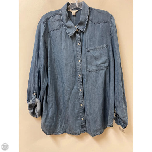 Blouse Long Sleeve By Cato In Blue, Size: Xl
