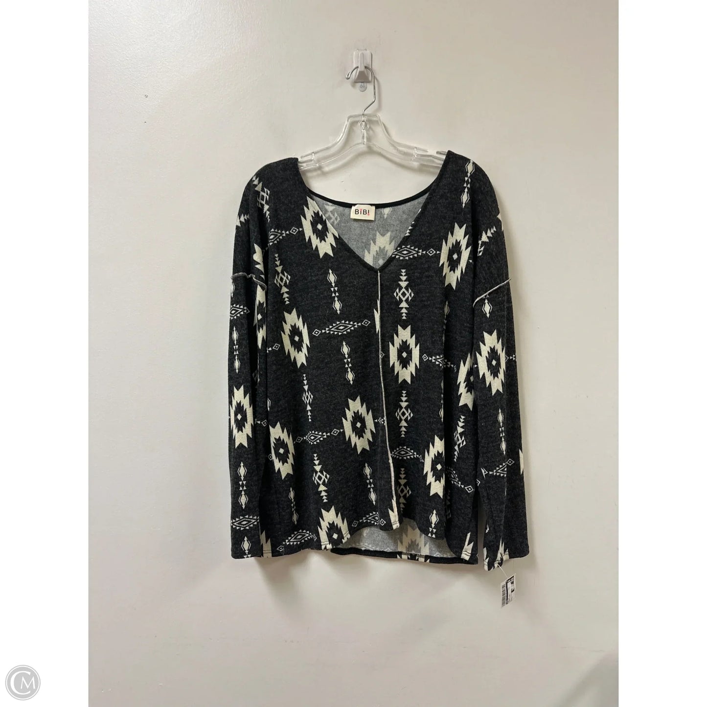 Top Long Sleeve By Bibi In Cream & Grey, Size: L