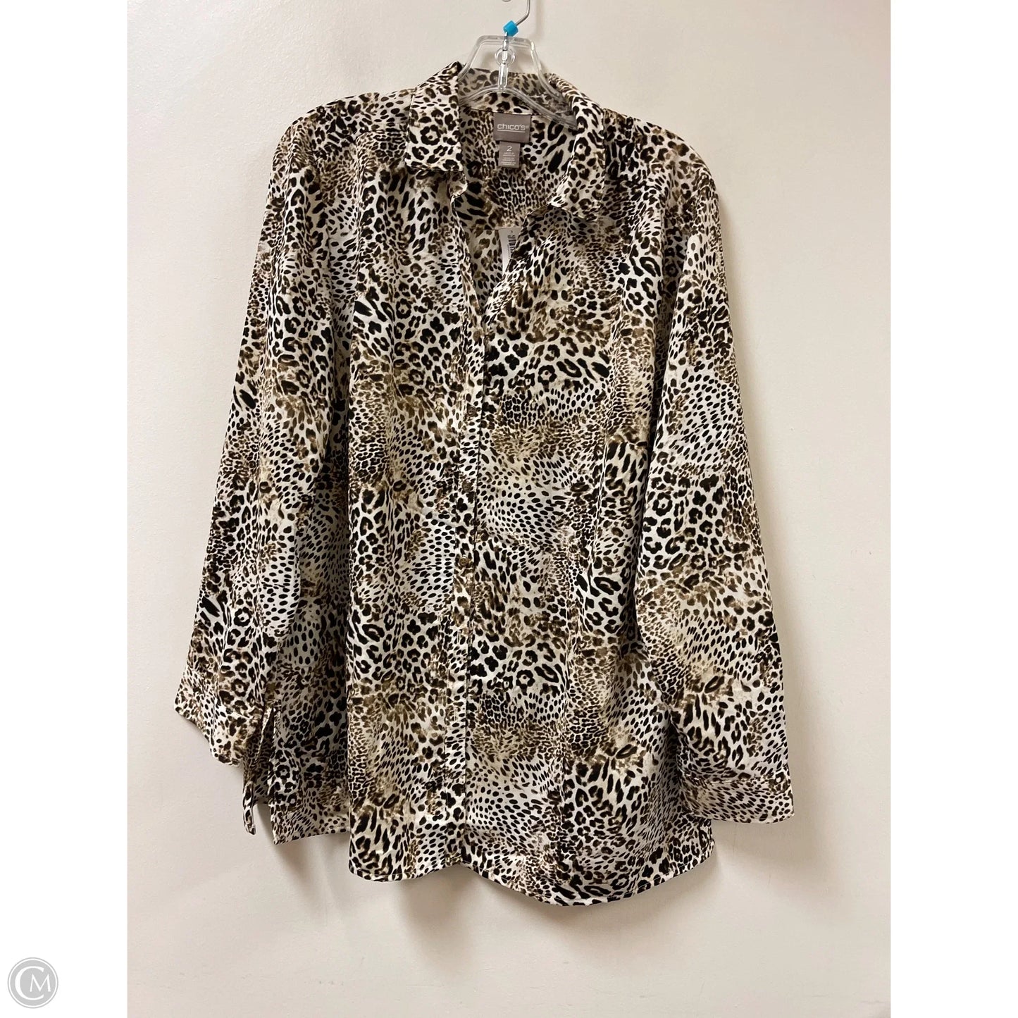 Blouse Long Sleeve By Chicos In Animal Print, Size: L