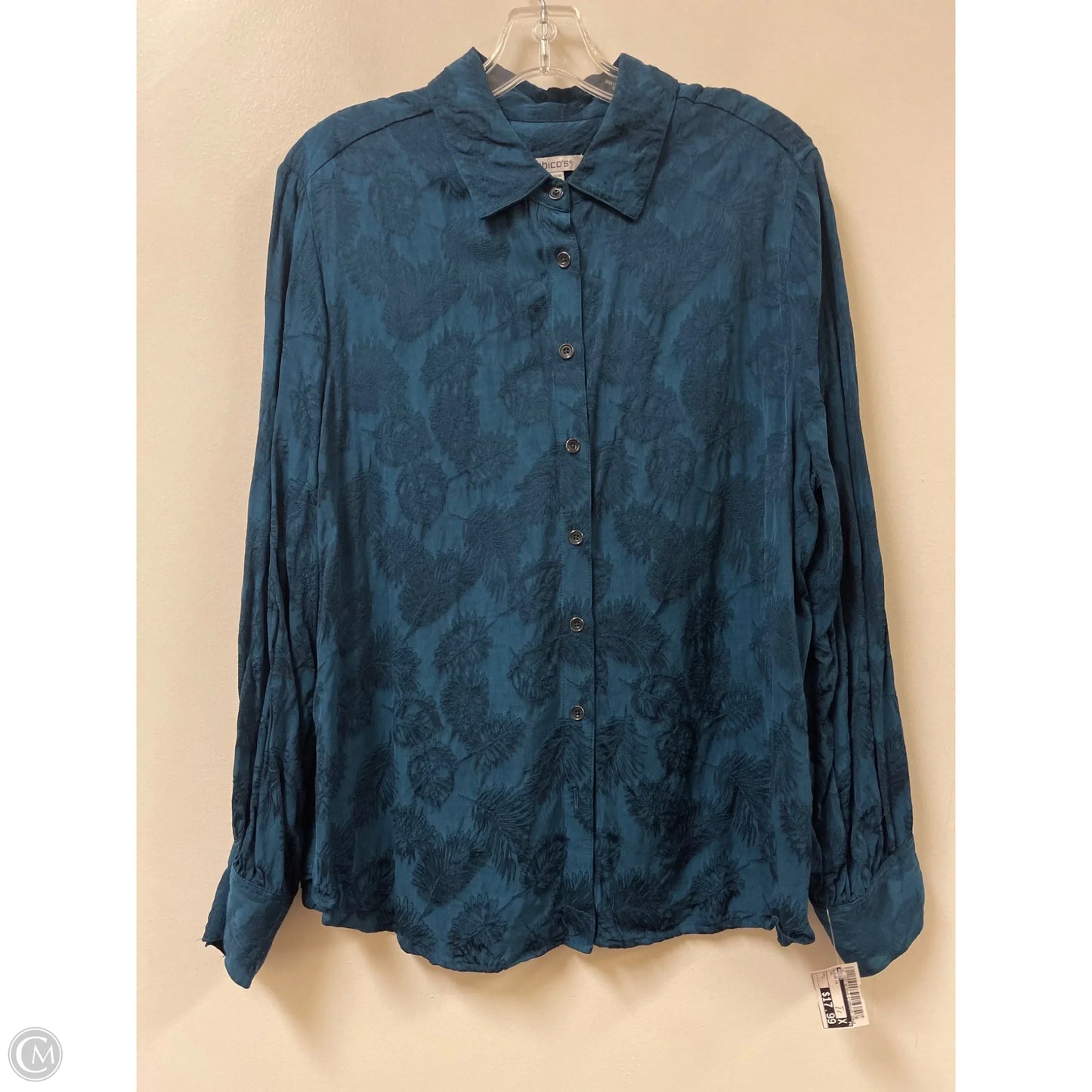 Blouse Long Sleeve By Chicos In Teal, Size: L