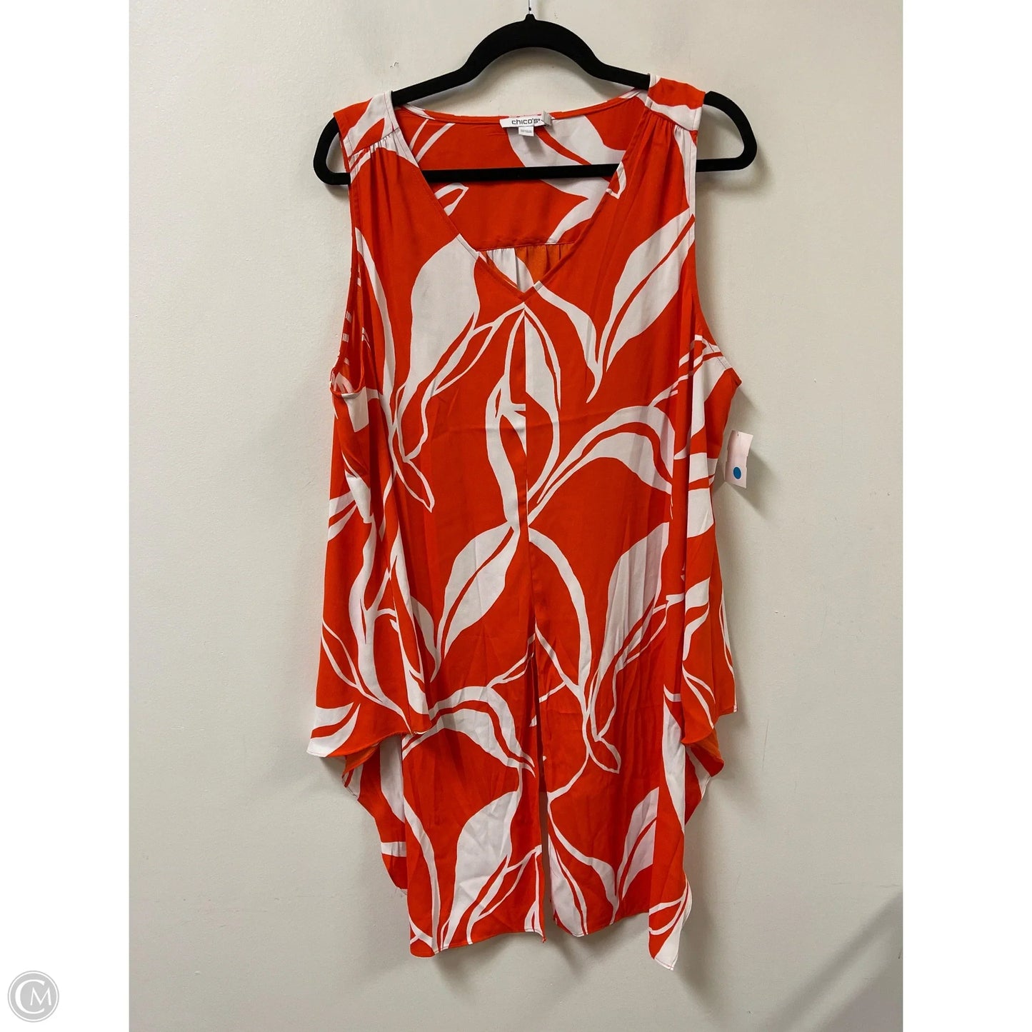 Top Sleeveless By Chicos In Orange & White, Size: Xl