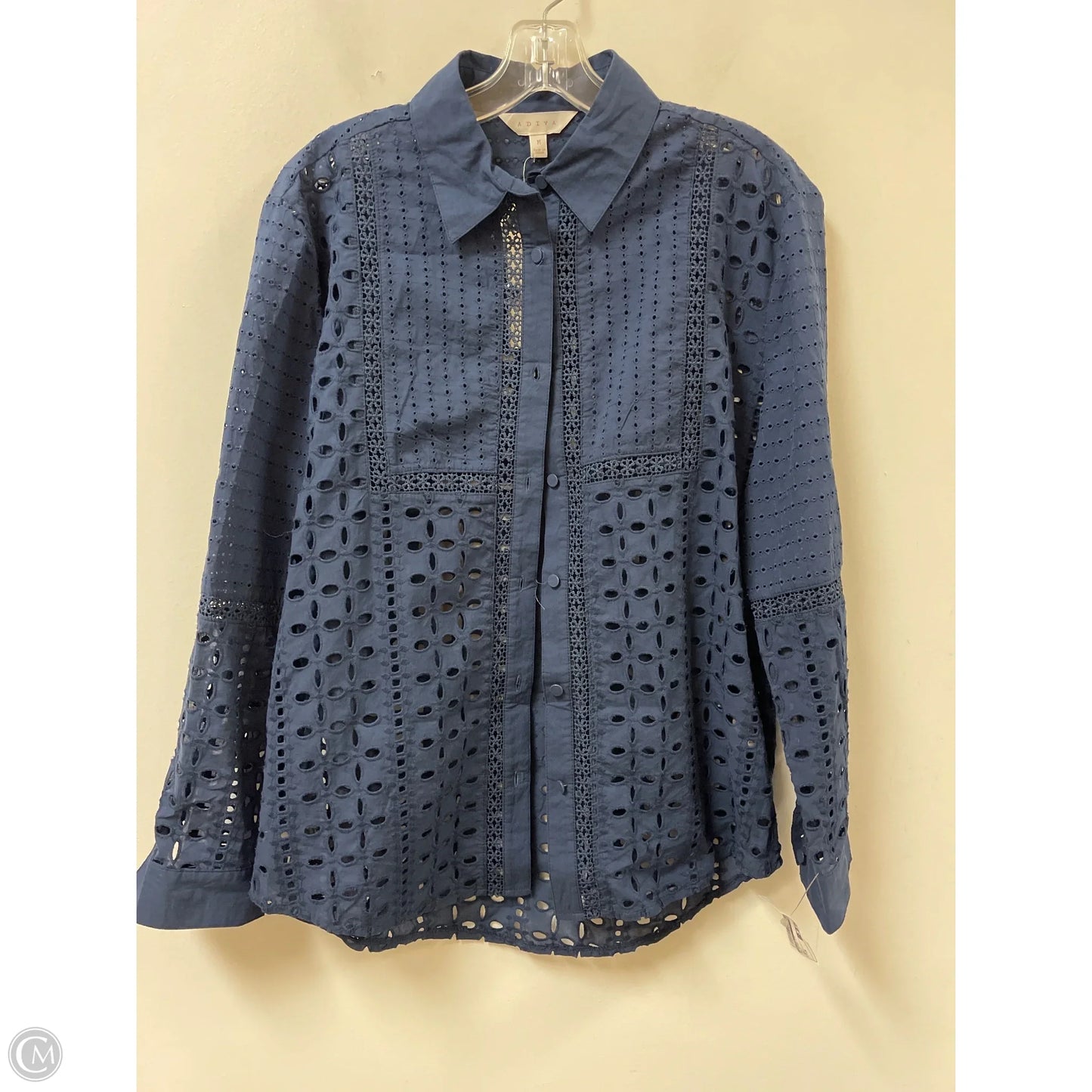 Blouse Long Sleeve By Adiva In Navy, Size: M