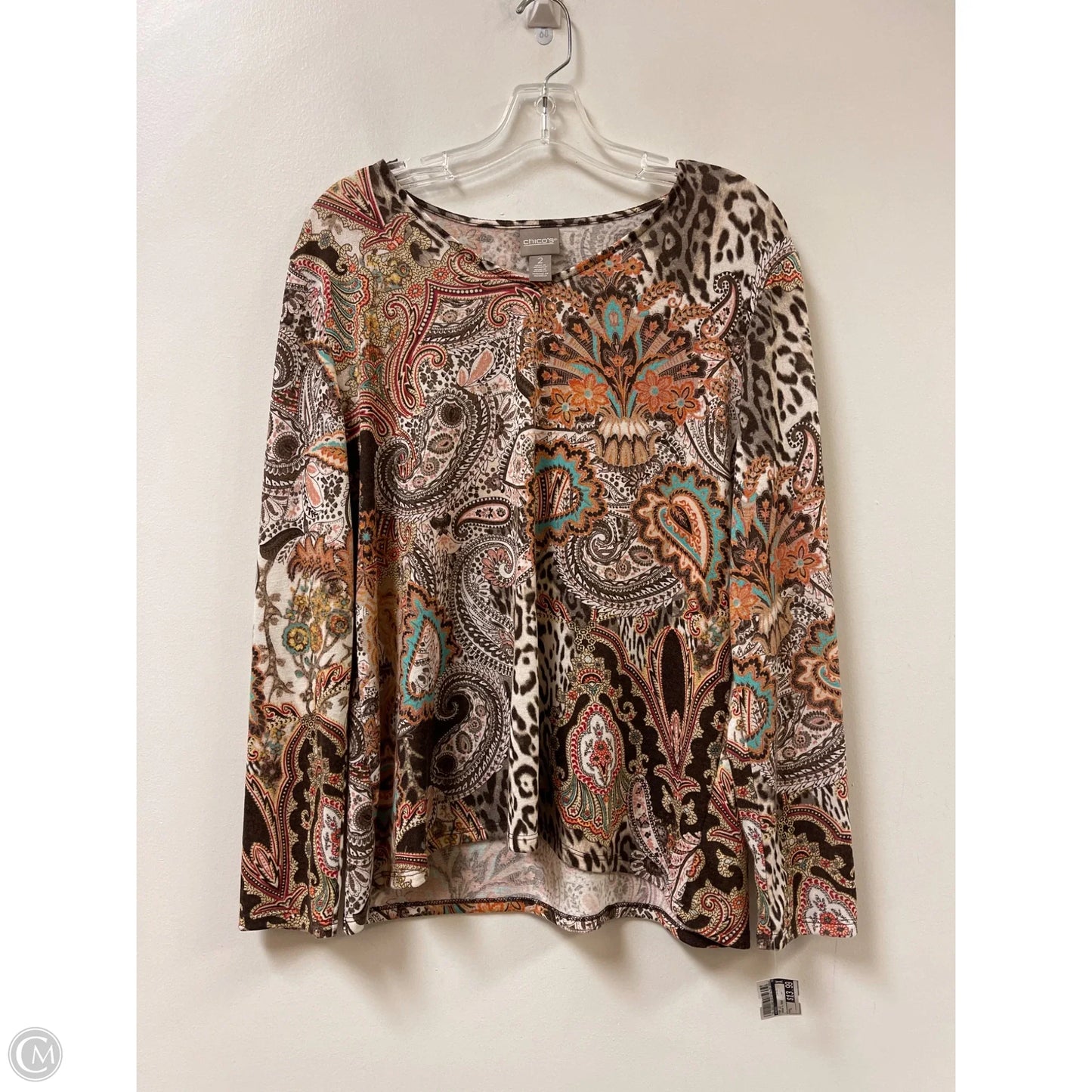Top Long Sleeve By Chicos In Brown & Orange, Size: L