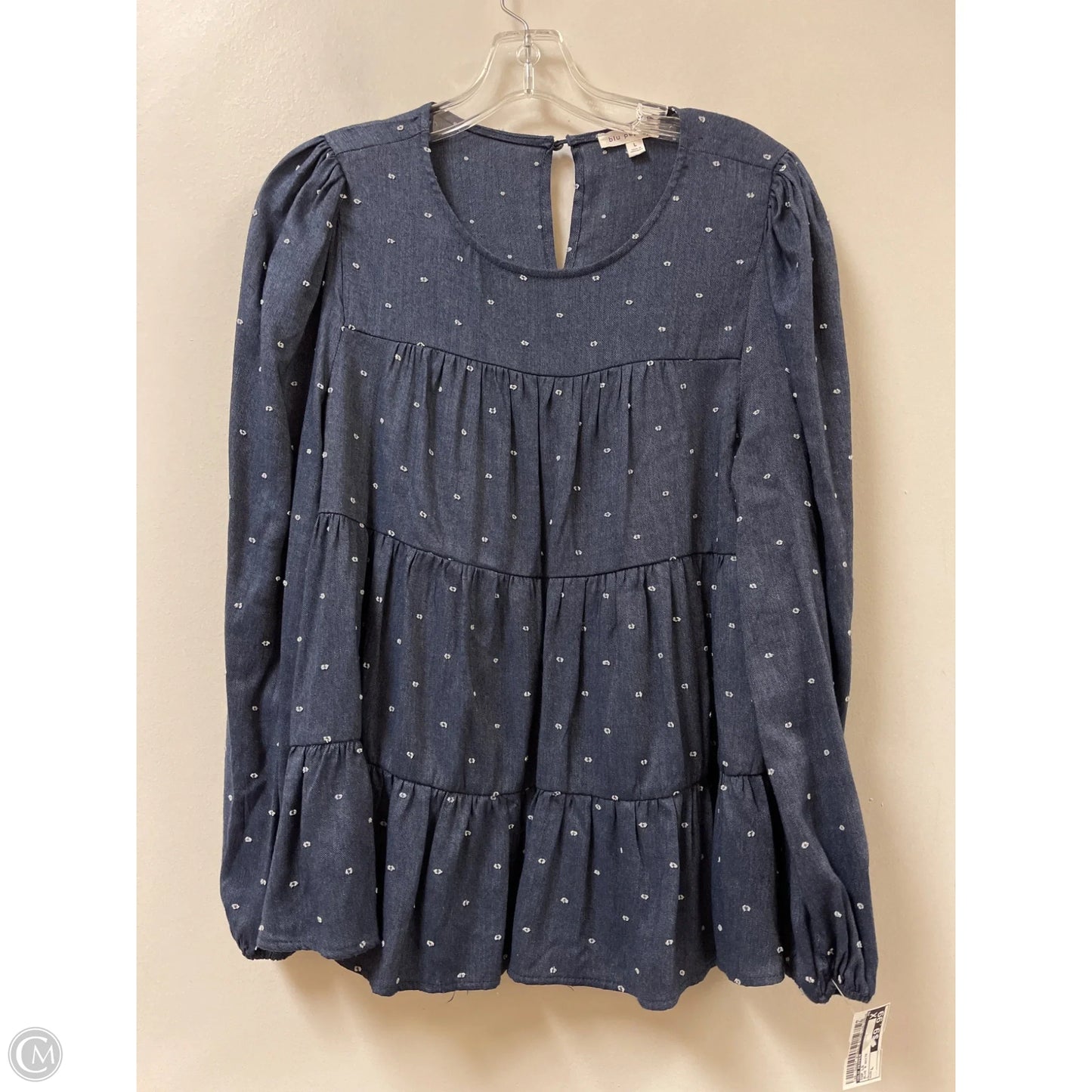 Top Long Sleeve By Blu Pepper In Blue & White, Size: L