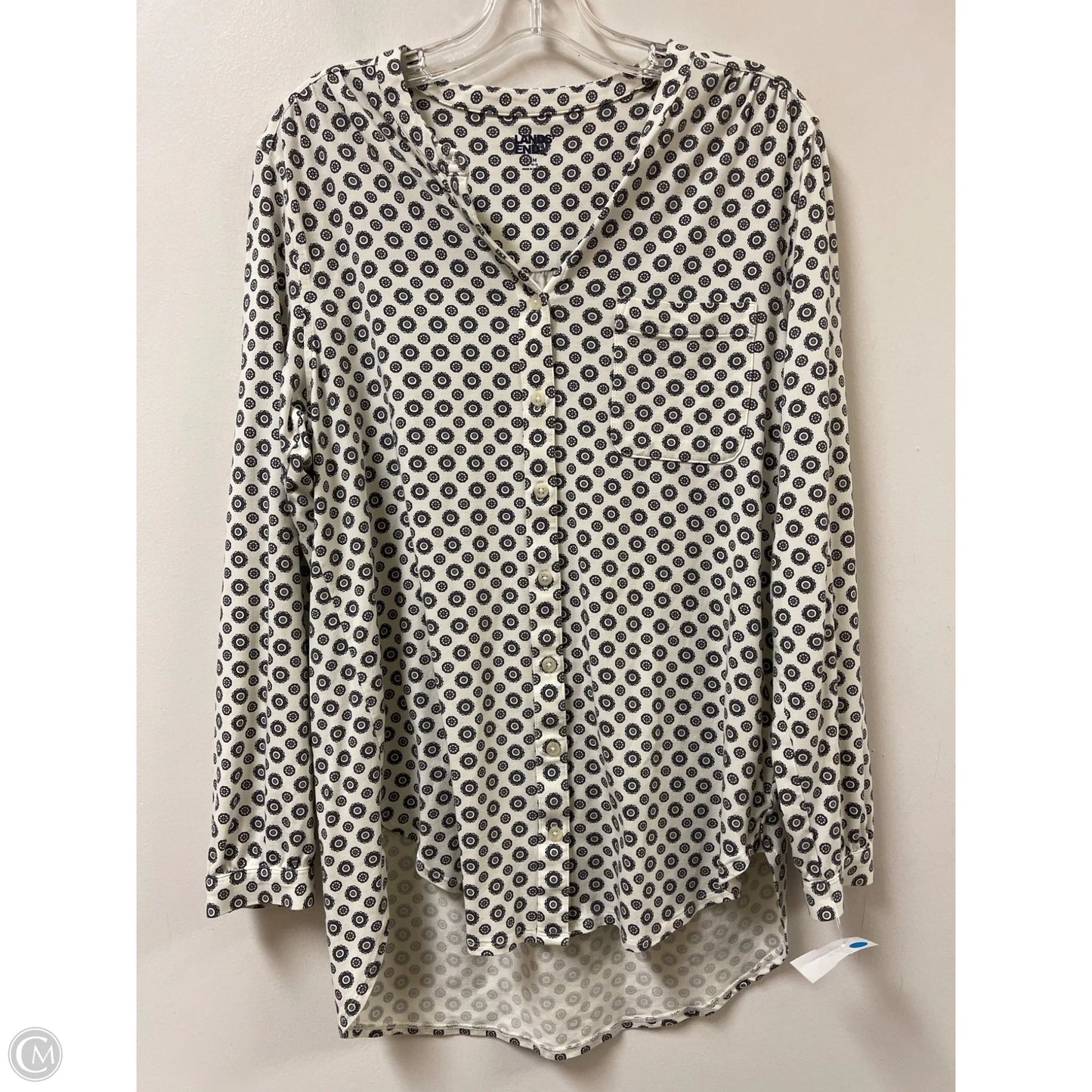 Blouse Long Sleeve By Lands End In Grey & White, Size: M