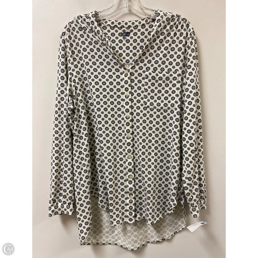 Blouse Long Sleeve By Lands End In Grey & White, Size: M