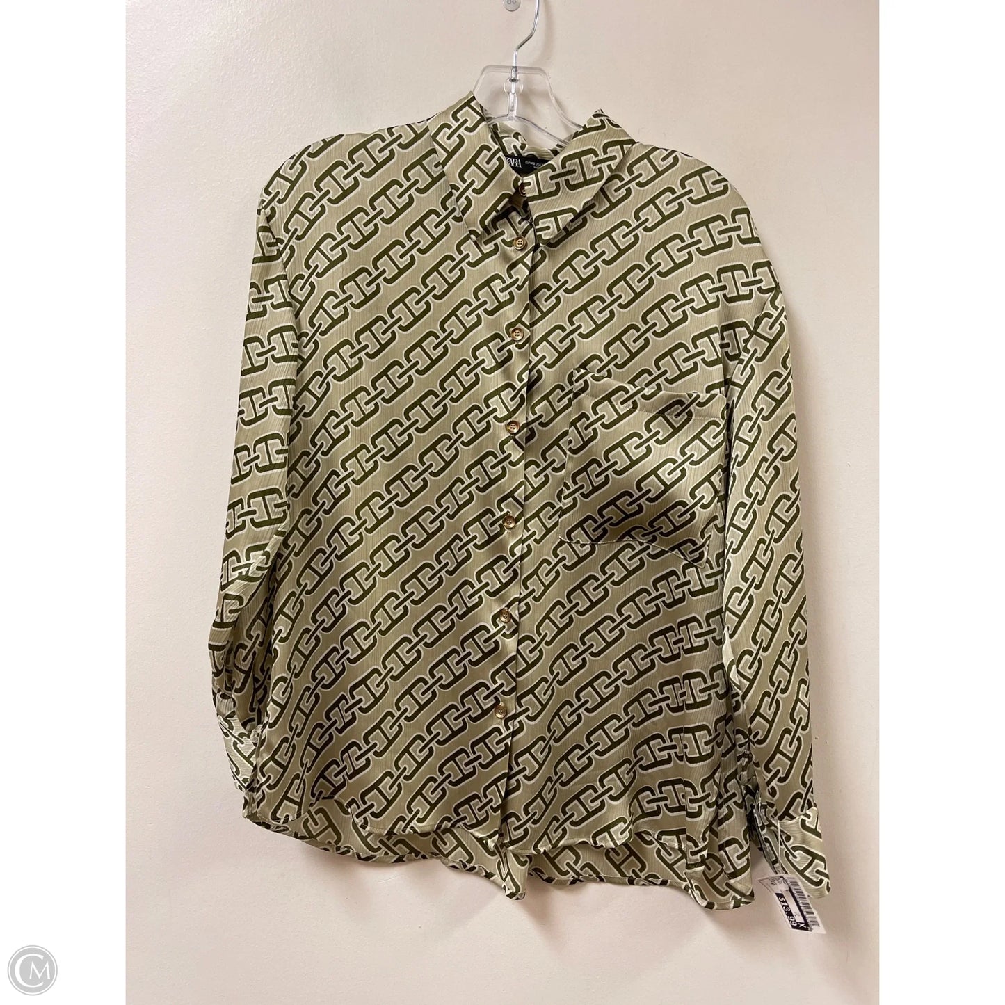Blouse Long Sleeve By Zara In Green, Size: Xs