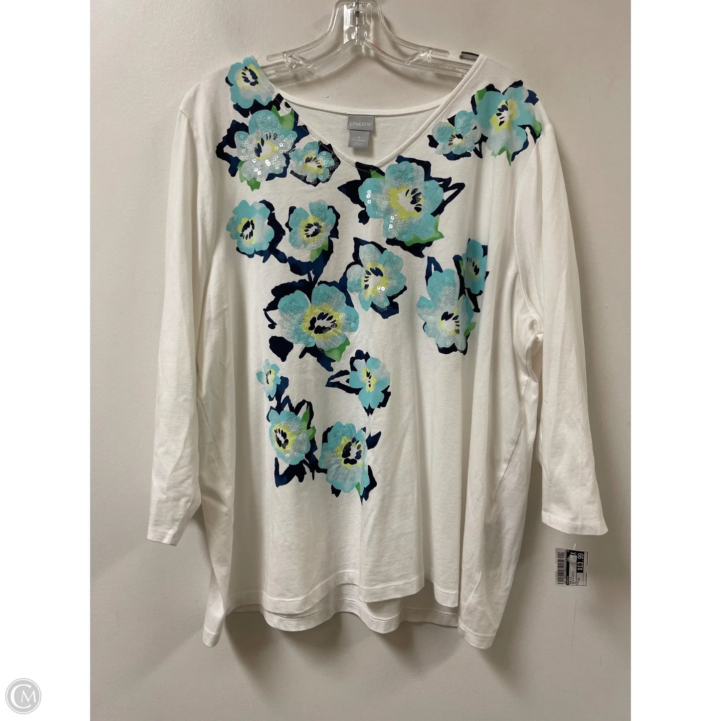 Top Long Sleeve By Chicos In Blue & White, Size: 1x