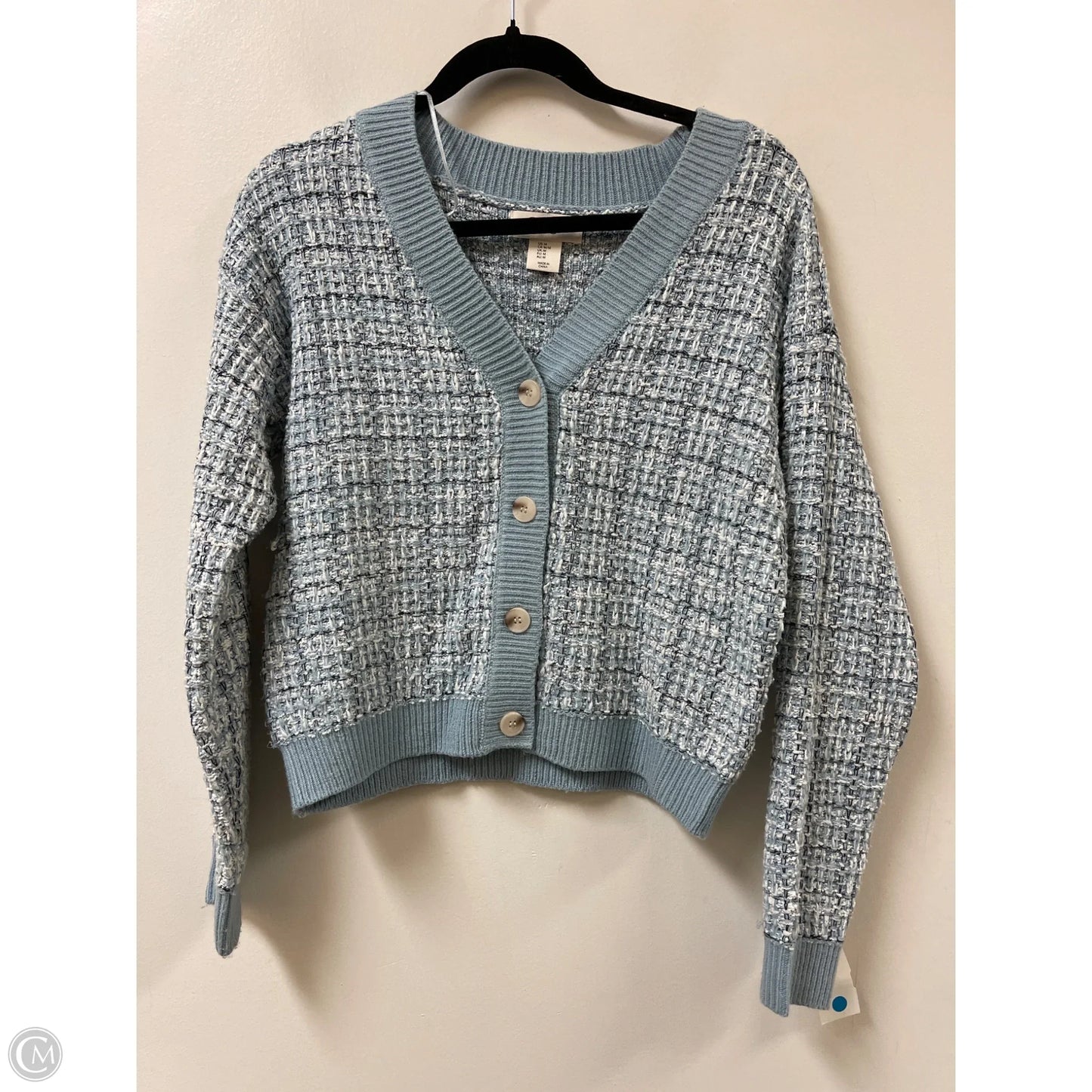 Sweater Cardigan By Jessica Simpson In Blue & White, Size: M