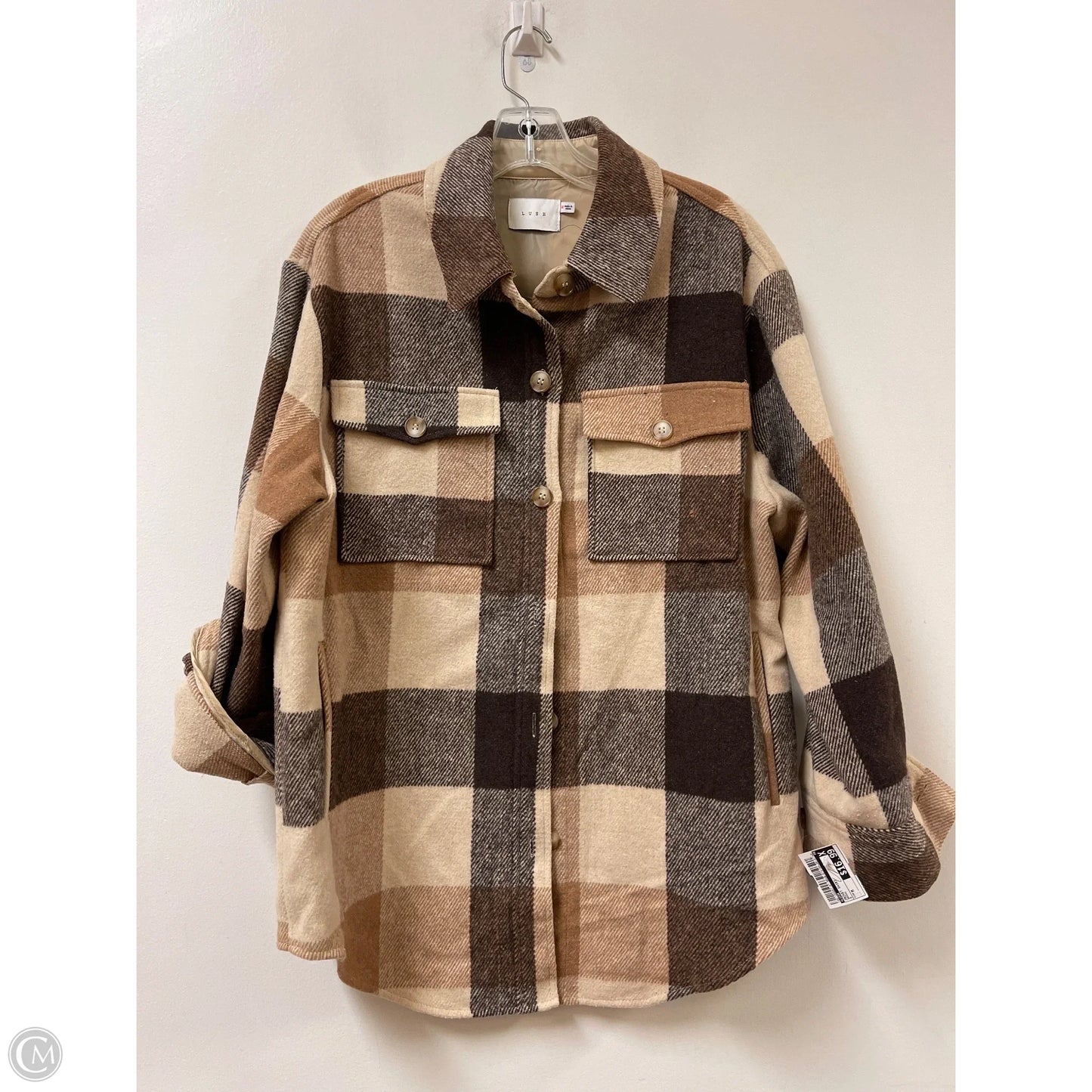 Jacket Shirt By Lush In Brown, Size: M