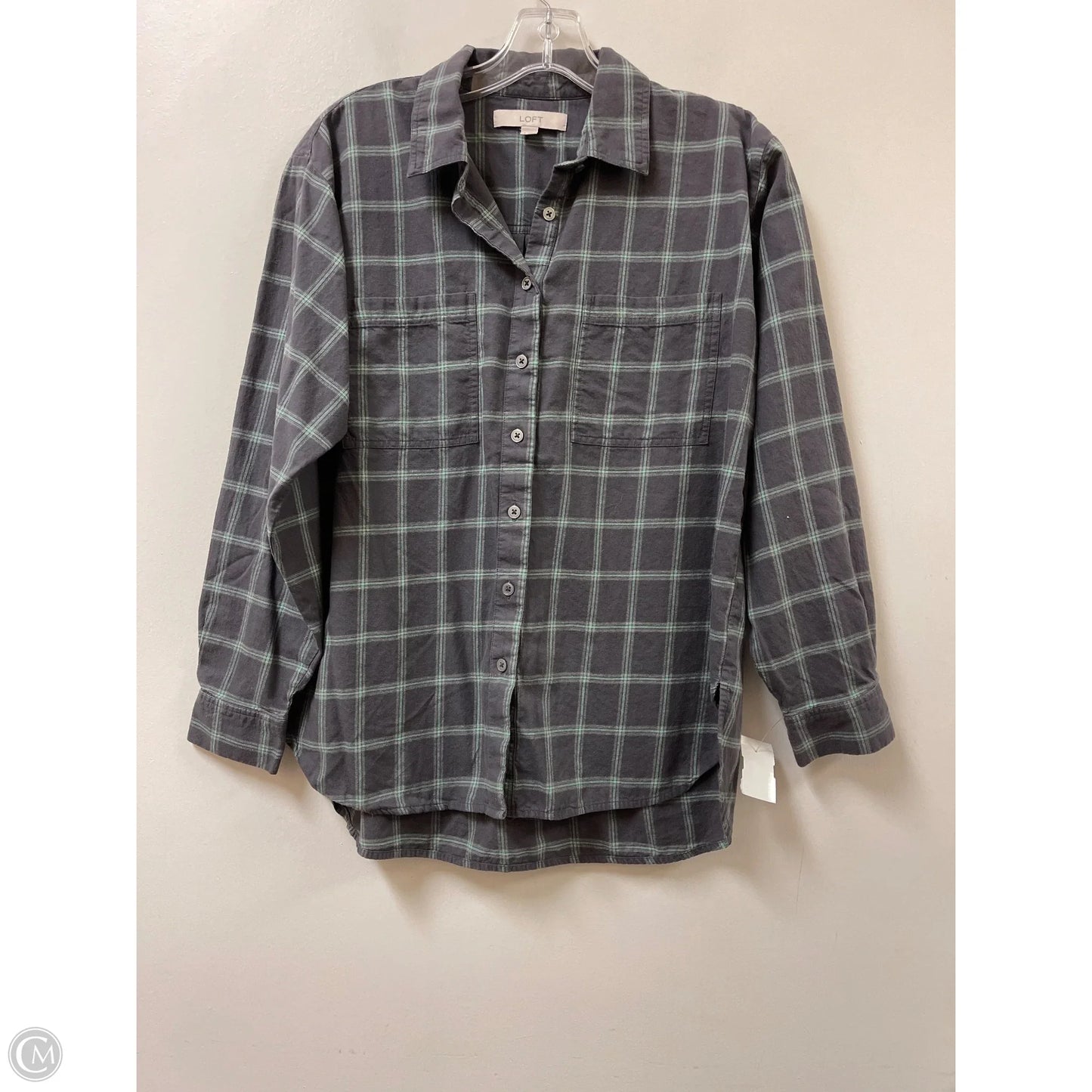 Blouse Long Sleeve By Loft In Green & Grey, Size: M