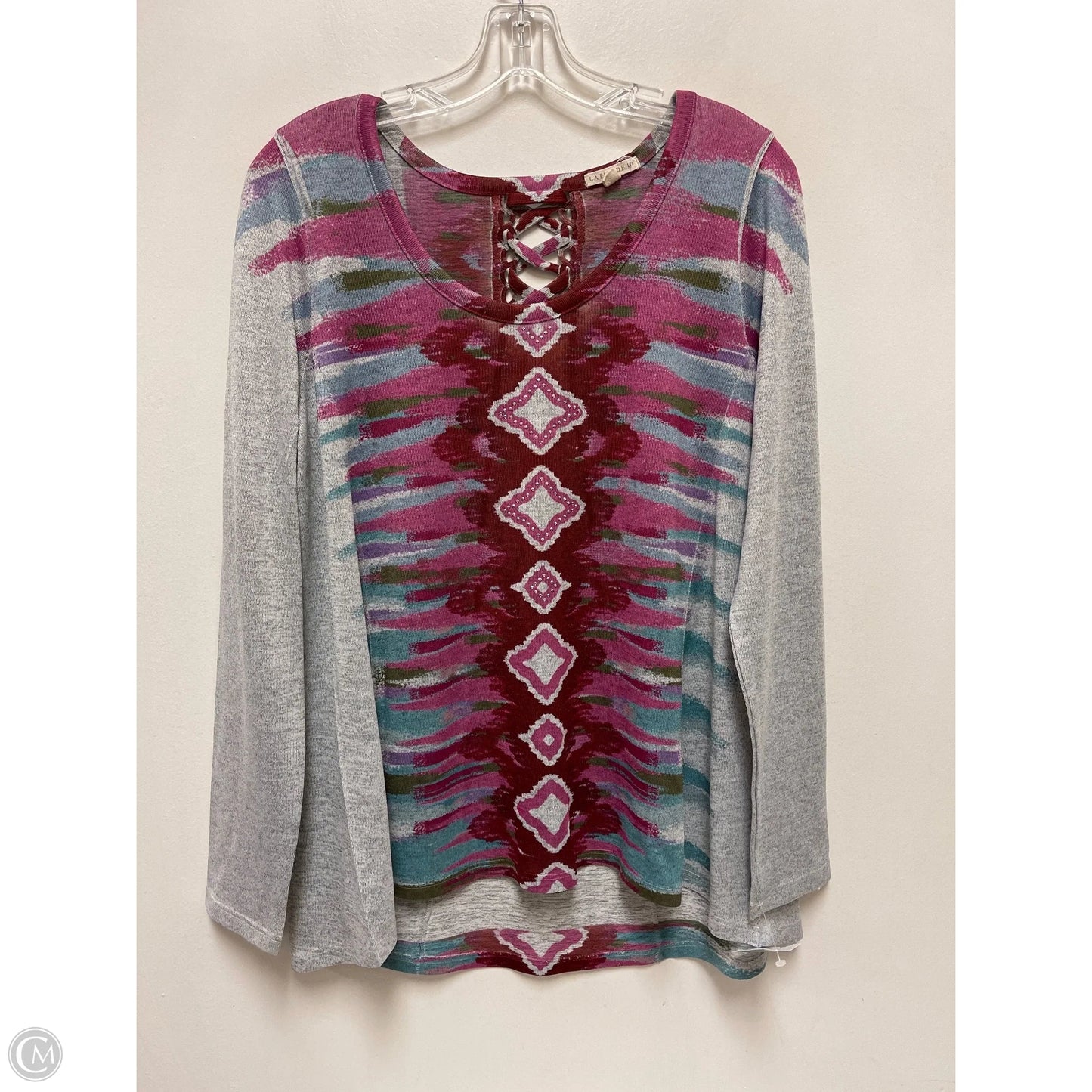 Top Long Sleeve By Clothes Mentor In Grey & Pink, Size: L