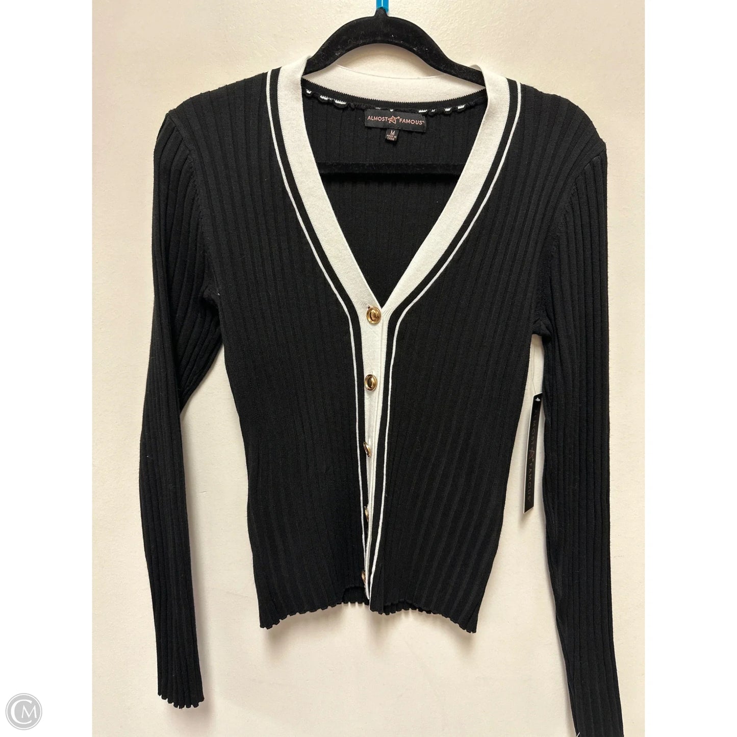 Sweater Cardigan By Almost Famous In Black & White, Size: M