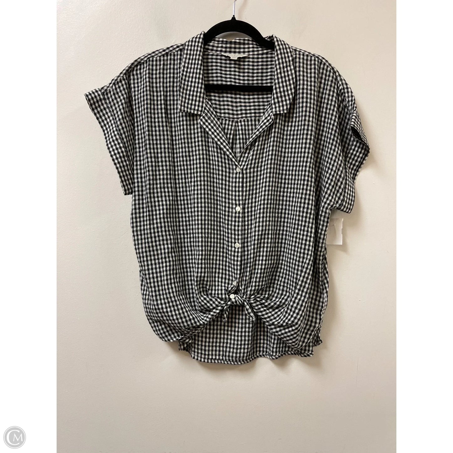 Blouse Short Sleeve By Lucky Brand In Black & White, Size: L