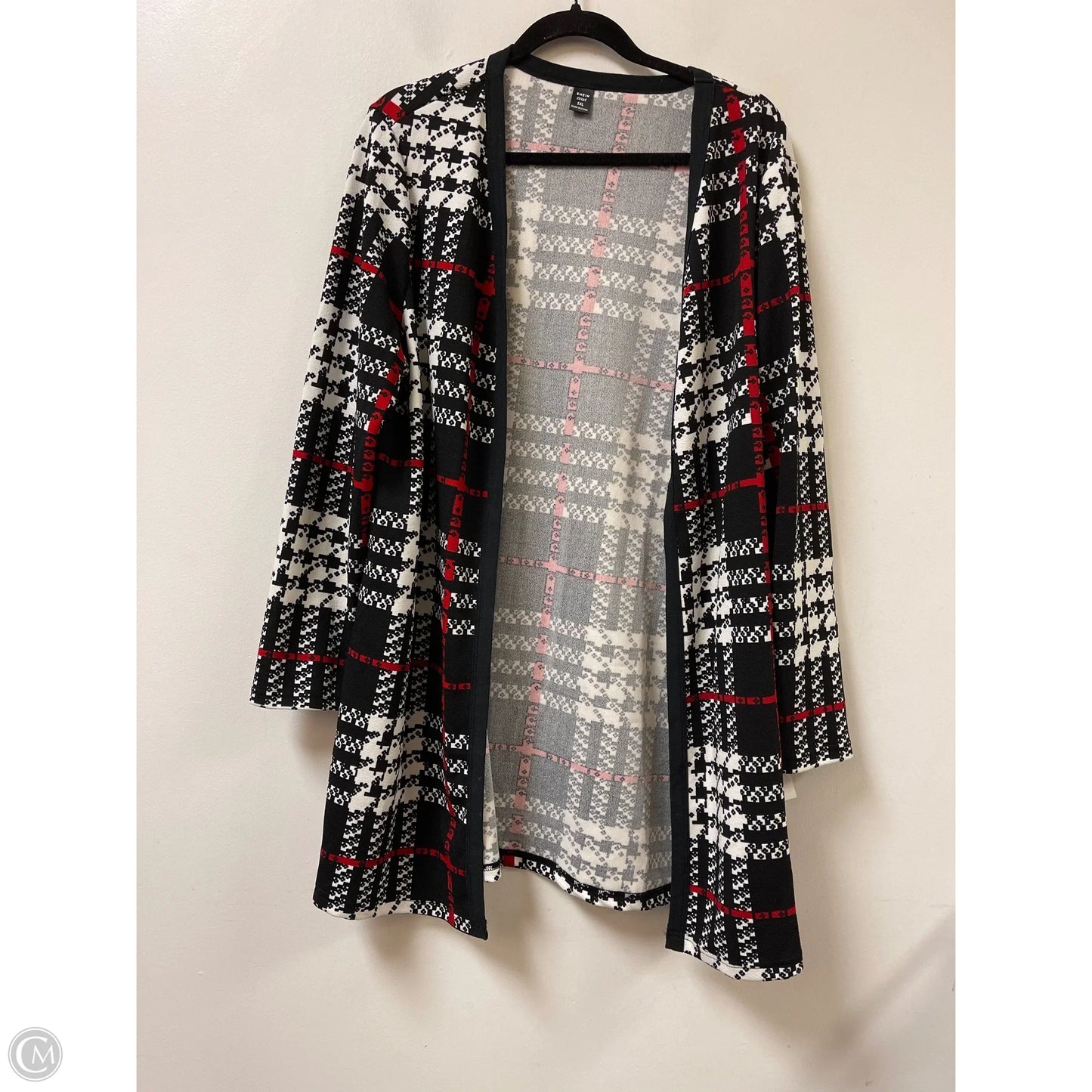 Sweater Cardigan By Shein In Black & Red, Size: 1x