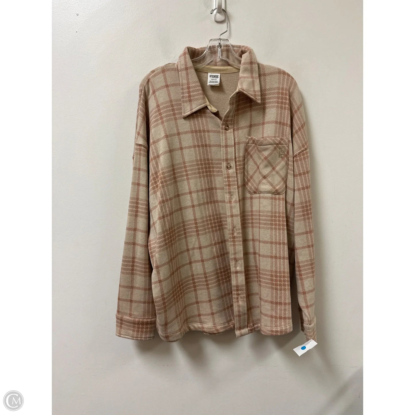Jacket Shirt By Pink In Cream, Size: L