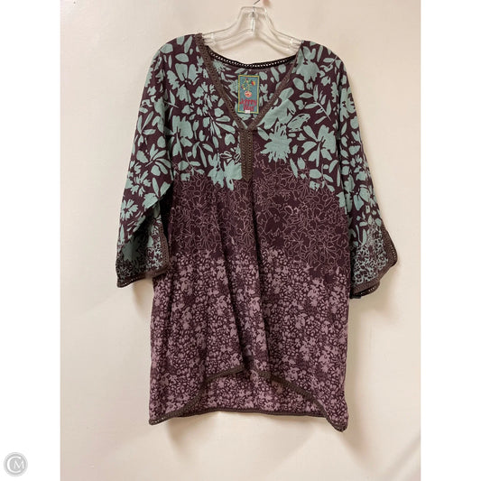 Tunic Long Sleeve By Johnny Was In Green & Purple, Size: L